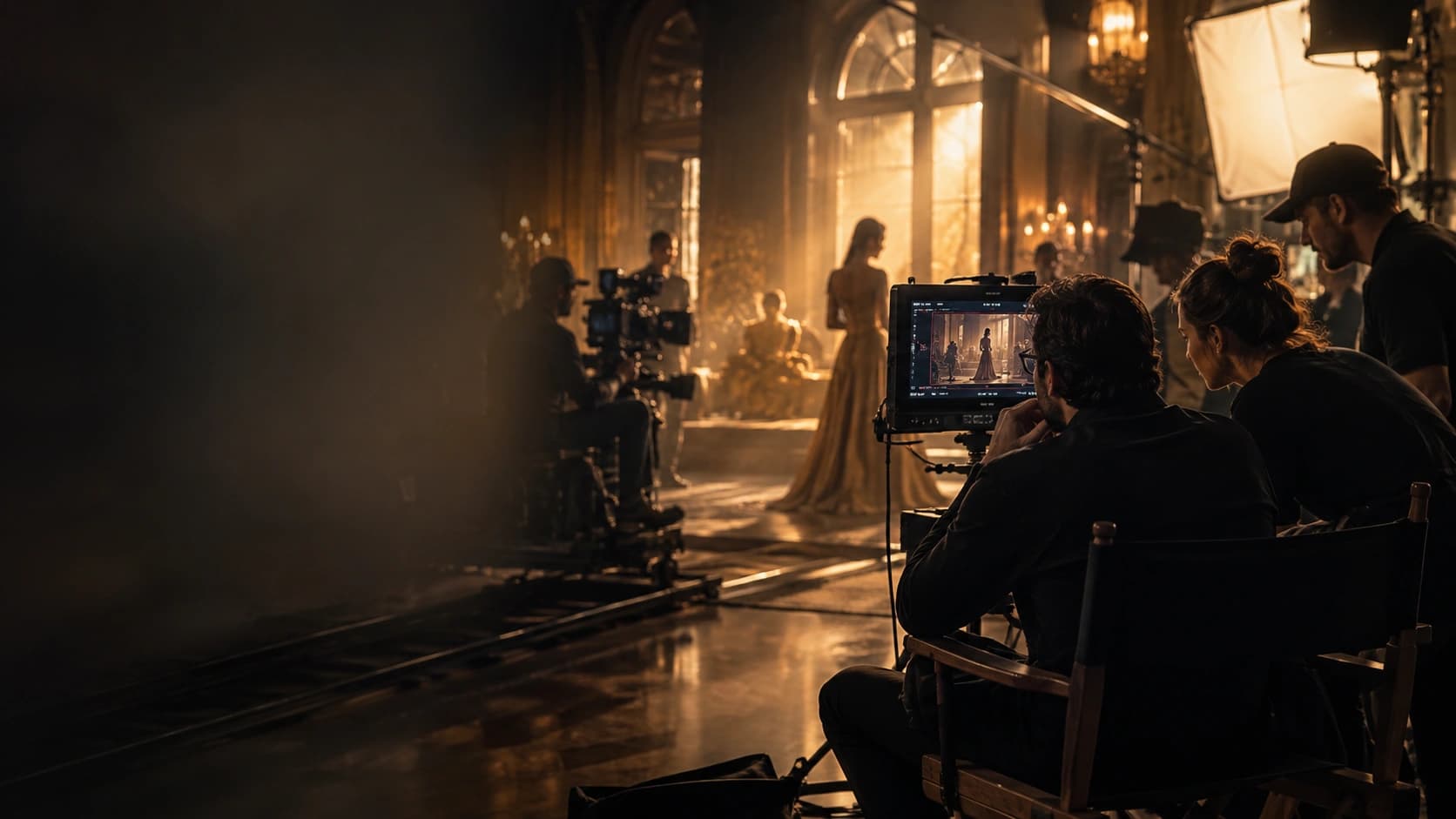 Film production in progress on a cinematic set